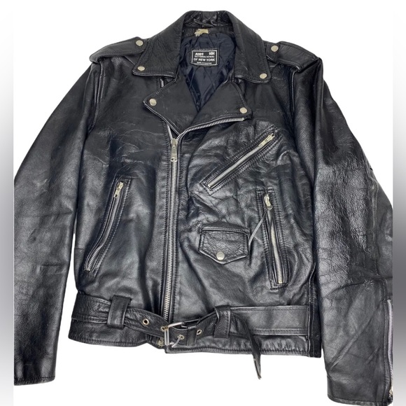 Vintage 90’s Leather Biker Jacket Black - Picture 1 of 11